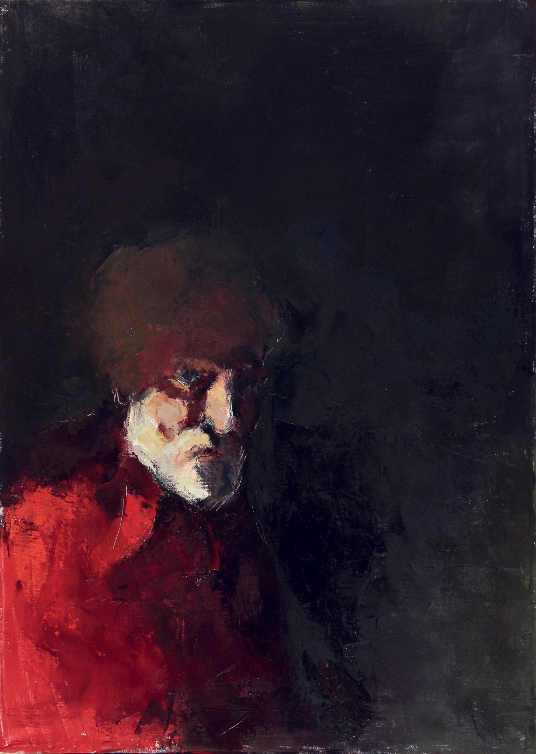 «Автопортрет в красной рубашке», 2020 год, холст/масло, 70х50.