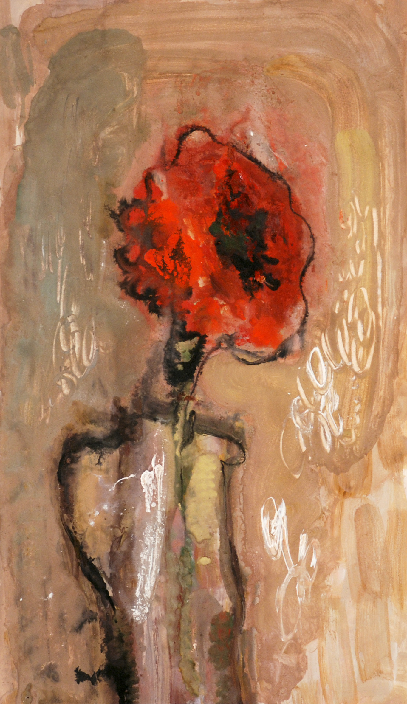 «Красная гербера», 2004 год, бумага/смешанная техника, 72х42.