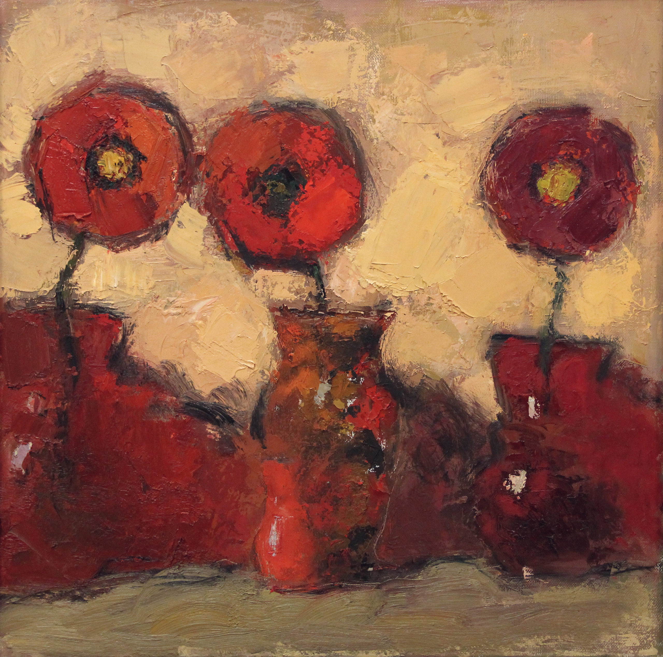 «Красные герберы в красных вазах», 2008 год, холст/масло, 65х65.