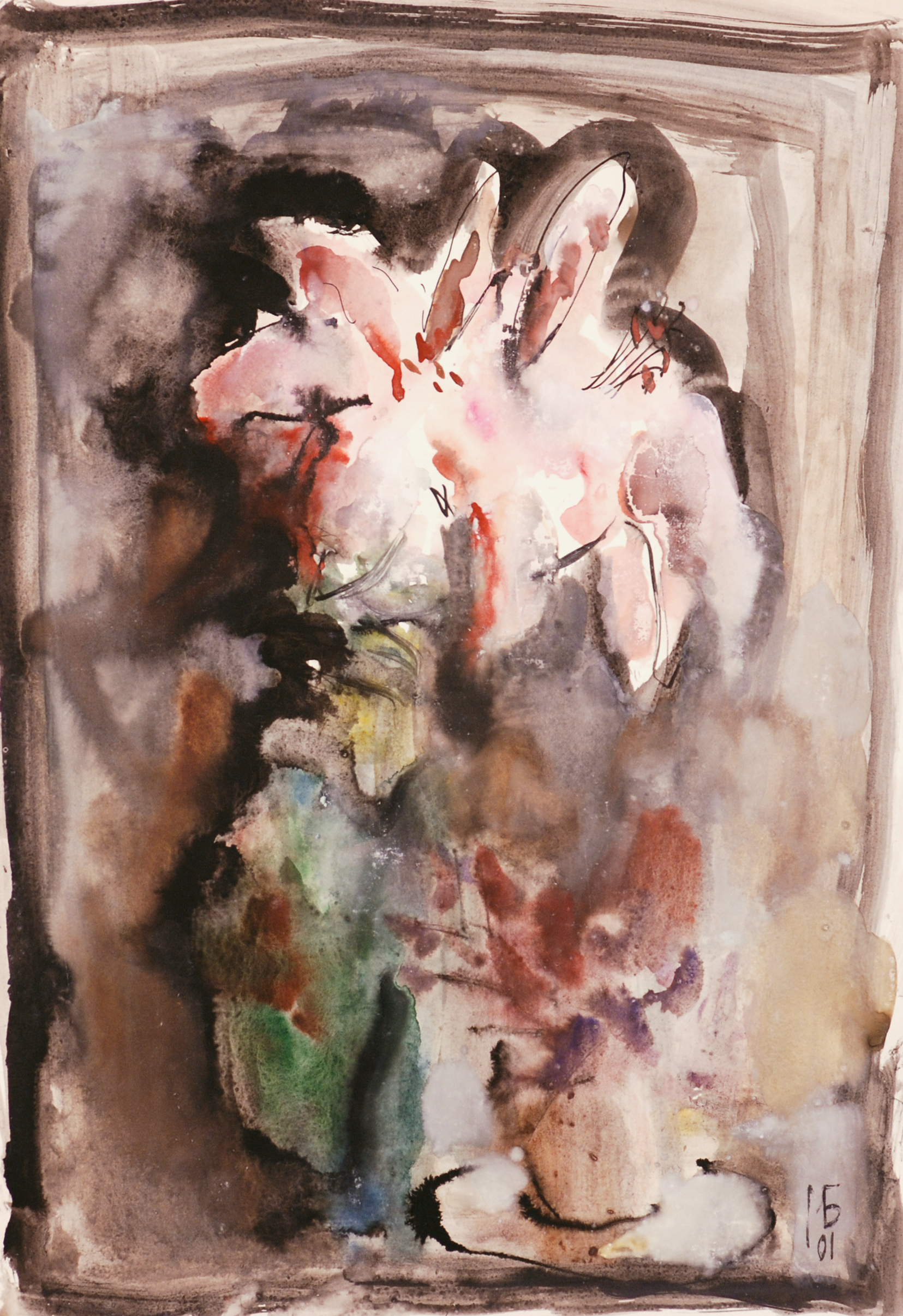 «Лилии», 2001 год, бумага/смешанная техника, 63х43.