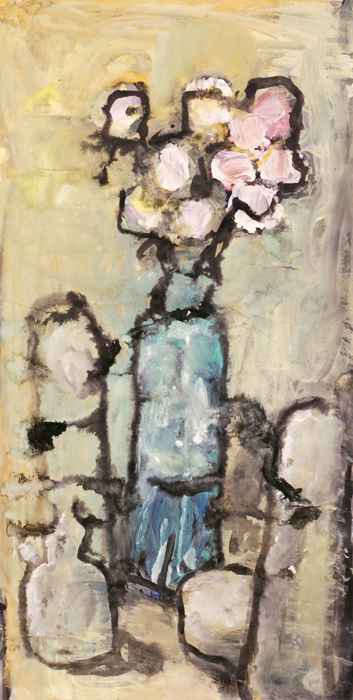 «Натюрморт с хризантемами», 2008 год, бумага/смешанная техника, 74х39.