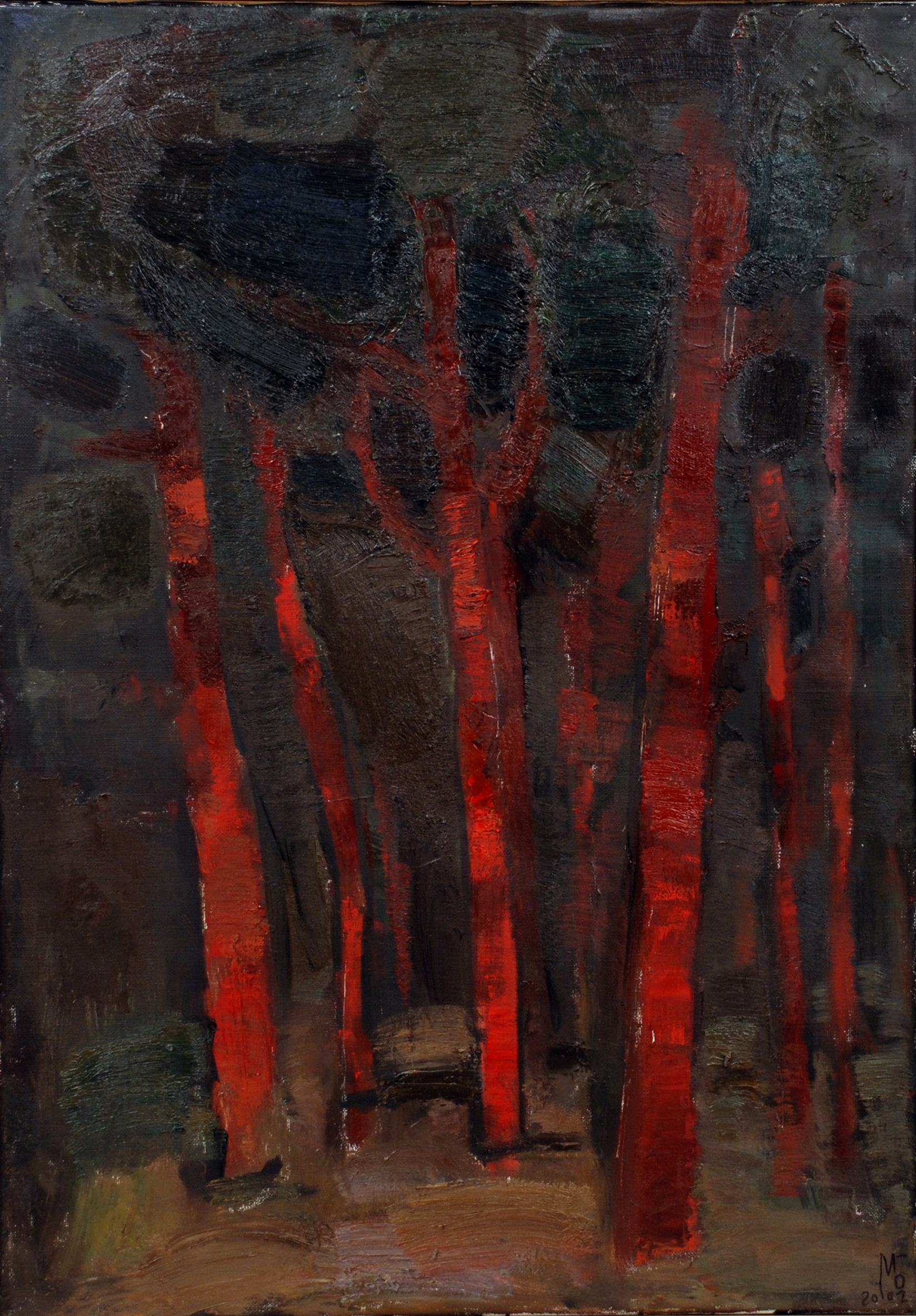 «Сосны в последних лучах», 2002 год, холст/масло, 100х70.