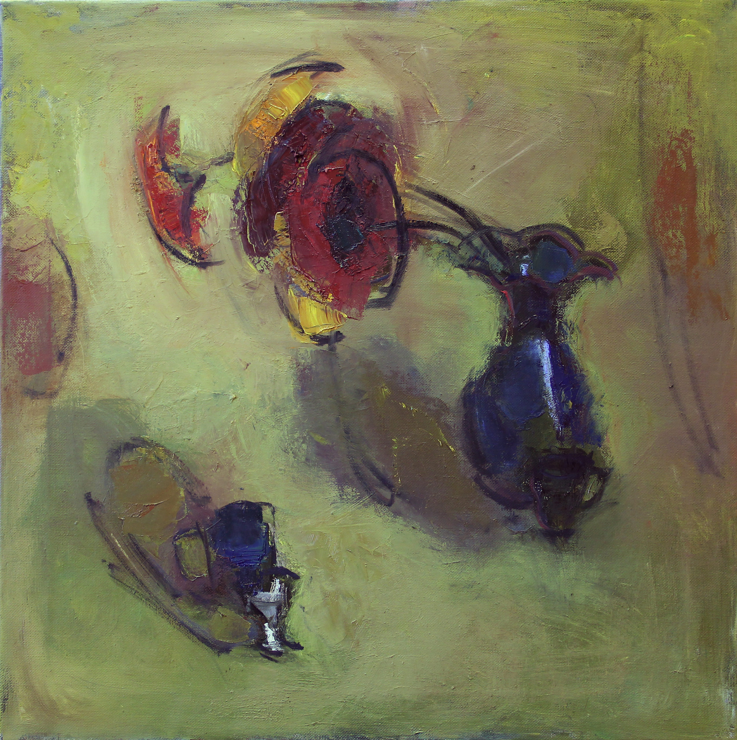 «Герберы в синей вазе», 2015 год, холст/масло, 70х70.